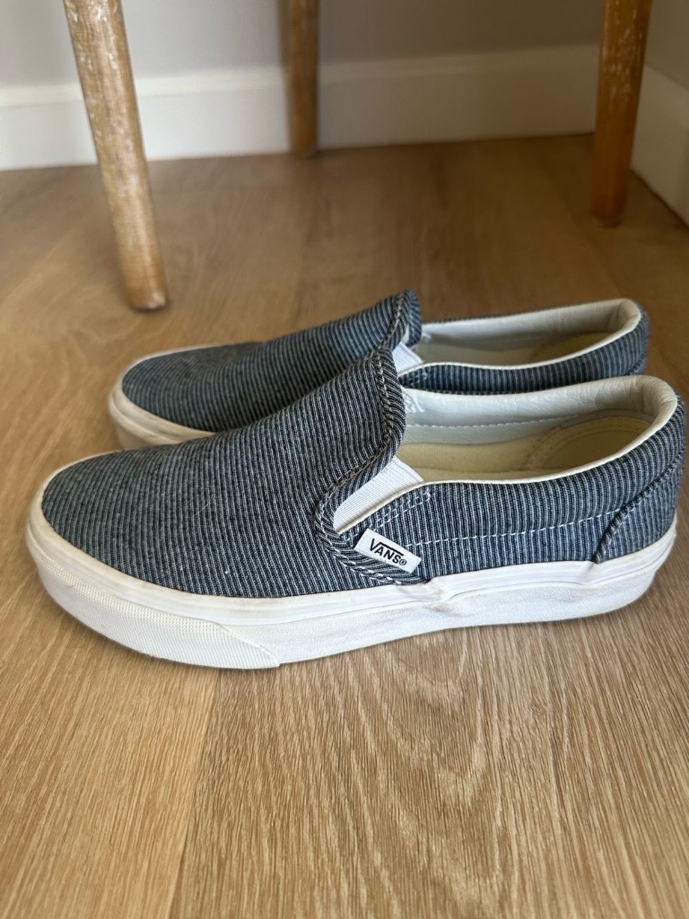 Women’s Blue and White striped slip on shoes - Picture 3 of 4